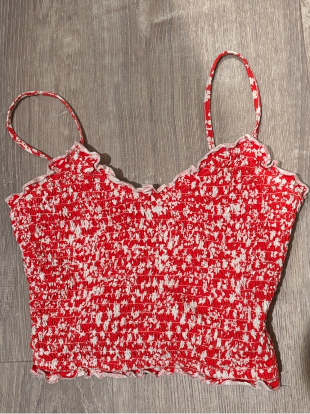 Primark Red and White Smocked Crop Top with Spaghetti Straps